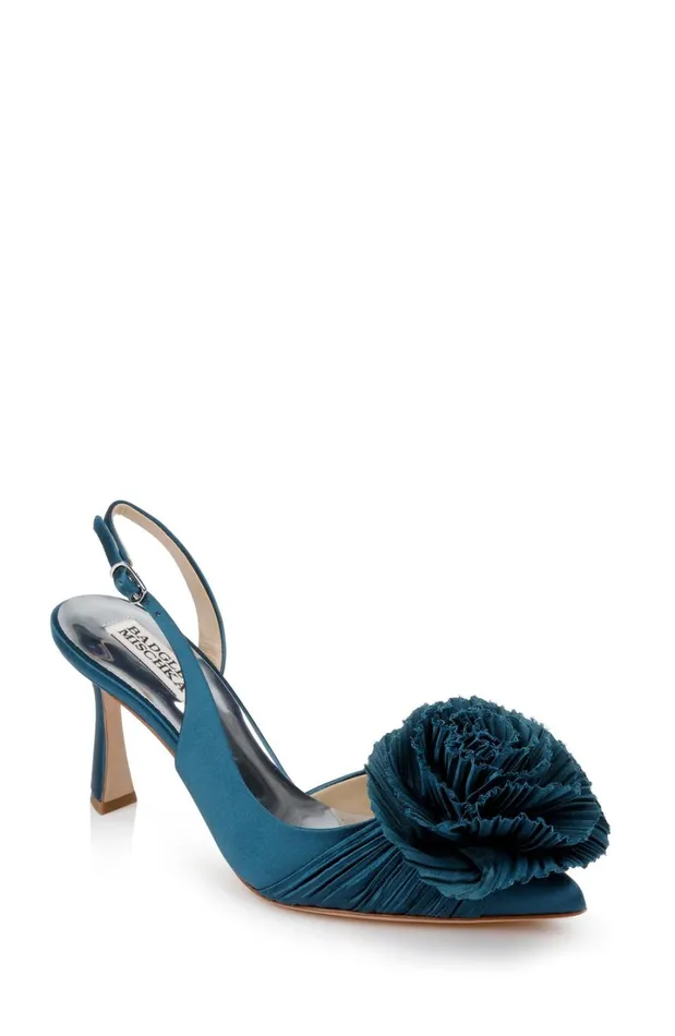 Women Stiletto Badgley Mischka Blaire Pleated Satin Slingback Heels With Floral Detail Black Women Stiletto Badgley Mischka Blaire Pleated Satin Slingback Heels With Floral Detail Black