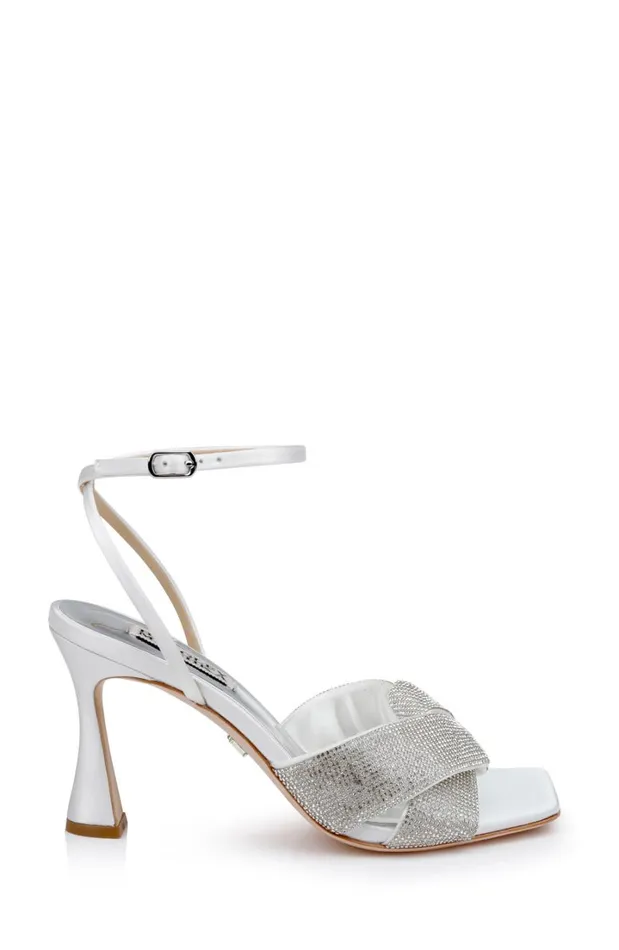 Women Stiletto Badgley Mischka Brinlee Studded Satin Sandal Black