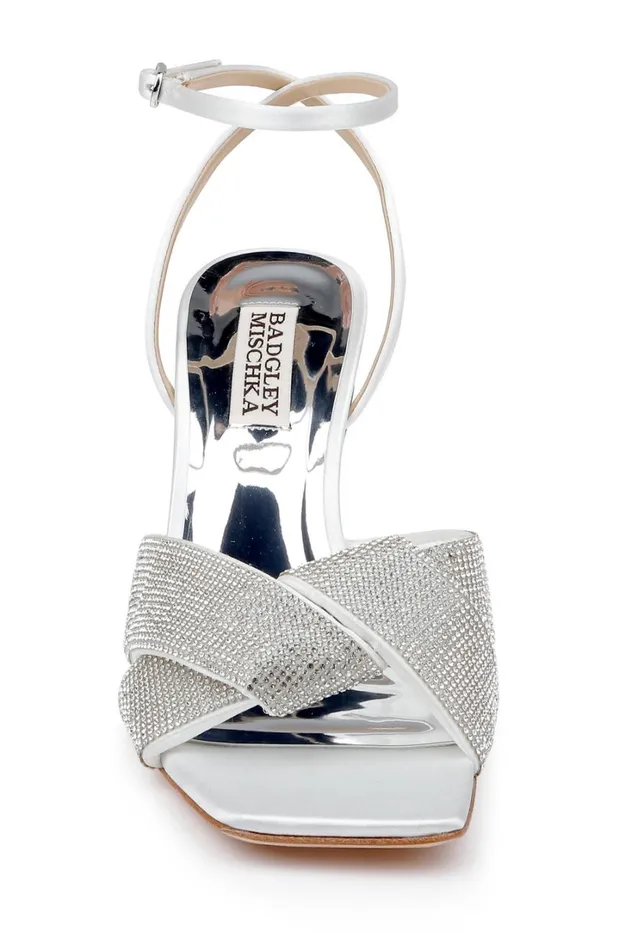 Women Stiletto Badgley Mischka Brinlee Studded Satin Sandal Black