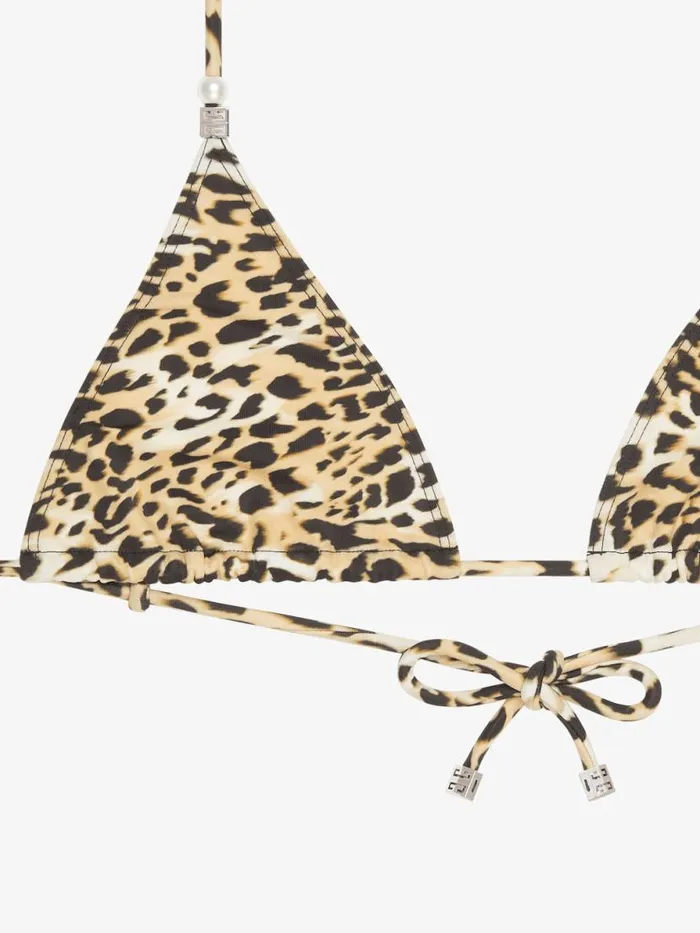 Women Swimwear Givenchy Bikini Top With Leopard Print And 4G Detail Beigeblack