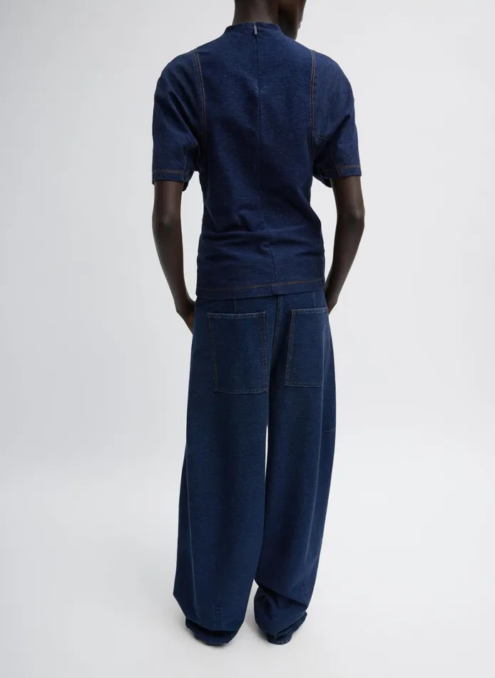 Women Tibi Denim Indigo Barre Denim Knit Sculpted Shrunken TShirt