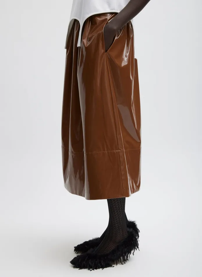 Women Tibi Skirts Light Weight Patent Smocking Waistband Full Skirt