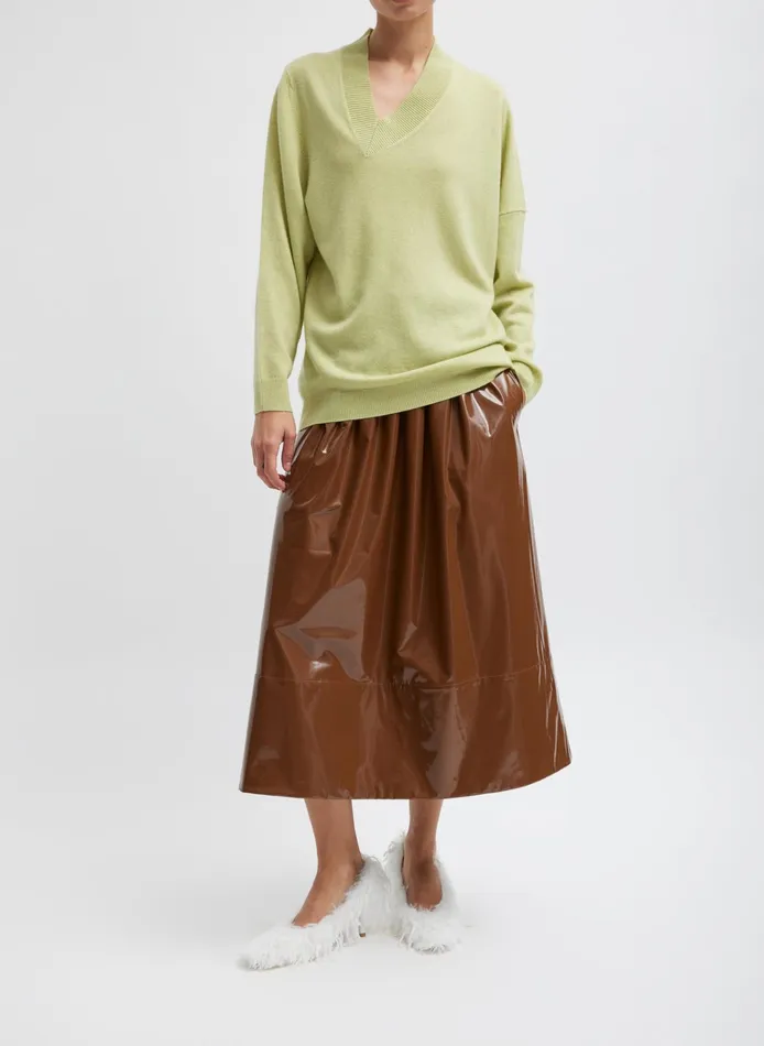 Women Tibi Skirts Light Weight Patent Smocking Waistband Full Skirt
