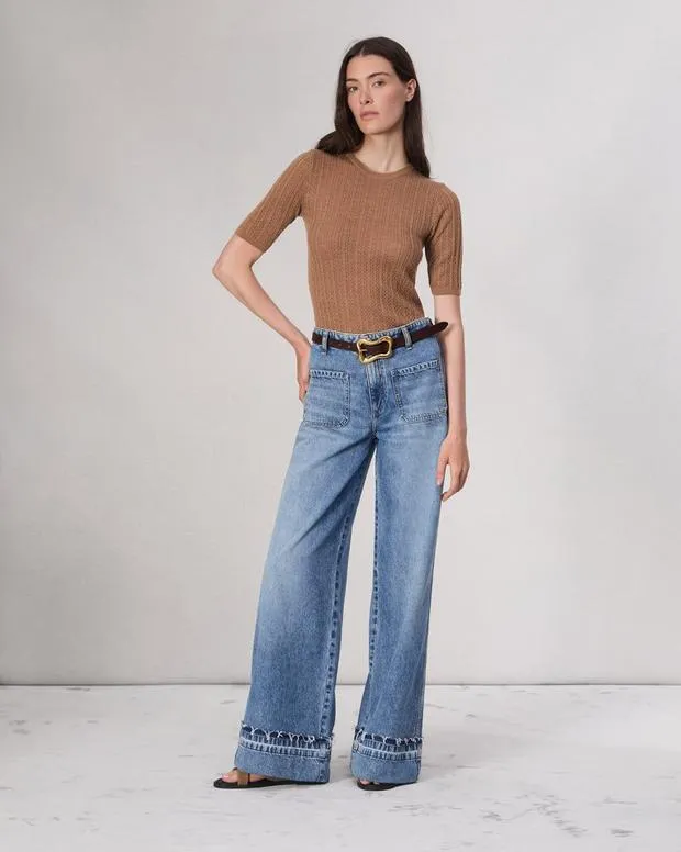 Women Tina Washable Wool Crew BlackCamel Sweaters and Sweatshirts rag and bone