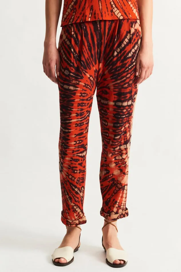 Women Tomato And Navy Easy Cuff Pant Raquel Allegra Bottoms