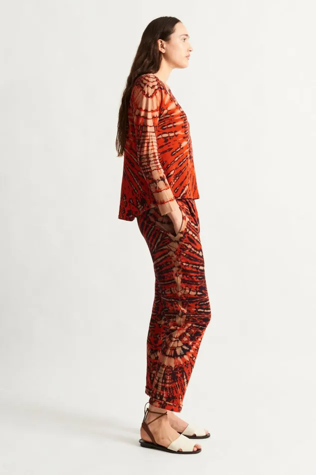 Women Tomato And Navy Easy Cuff Pant Raquel Allegra Bottoms
