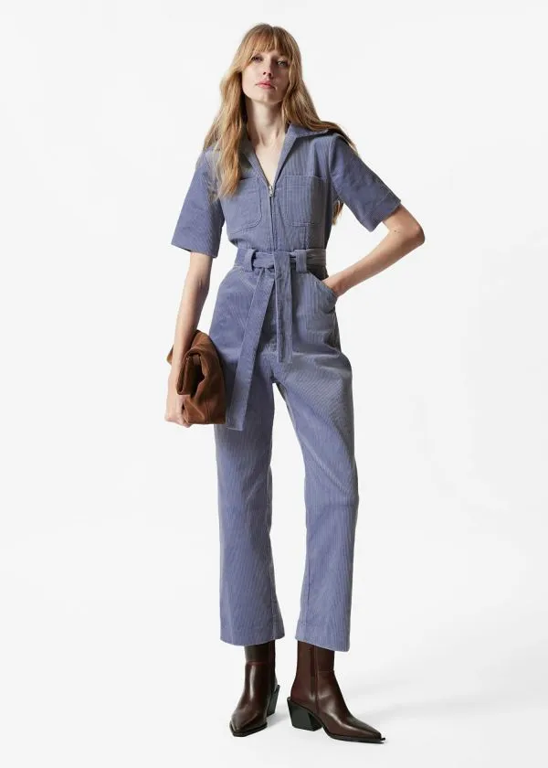 Women Trousers and Other Stories Belted Corduroy Jumpsuit Dusty Blue