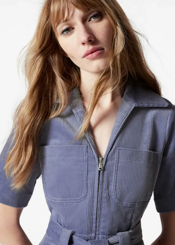 Women Trousers and Other Stories Belted Corduroy Jumpsuit Dusty Blue