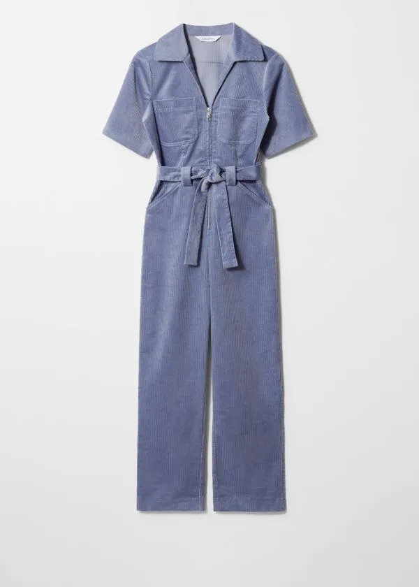 Women Trousers and Other Stories Belted Corduroy Jumpsuit Dusty Blue