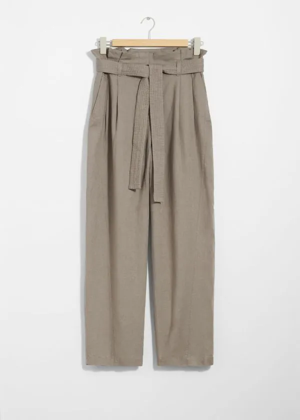 Women Trousers and Other Stories LinenBlend Paperbag Trousers Mole