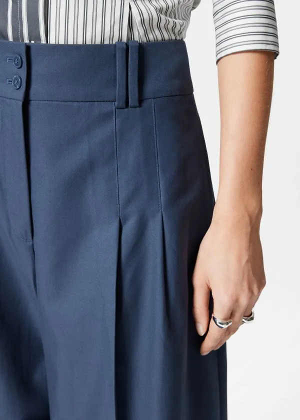 Women Trousers and Other Stories Pleated Wool Trousers Dark Blue