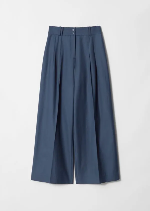 Women Trousers and Other Stories Pleated Wool Trousers Dark Blue