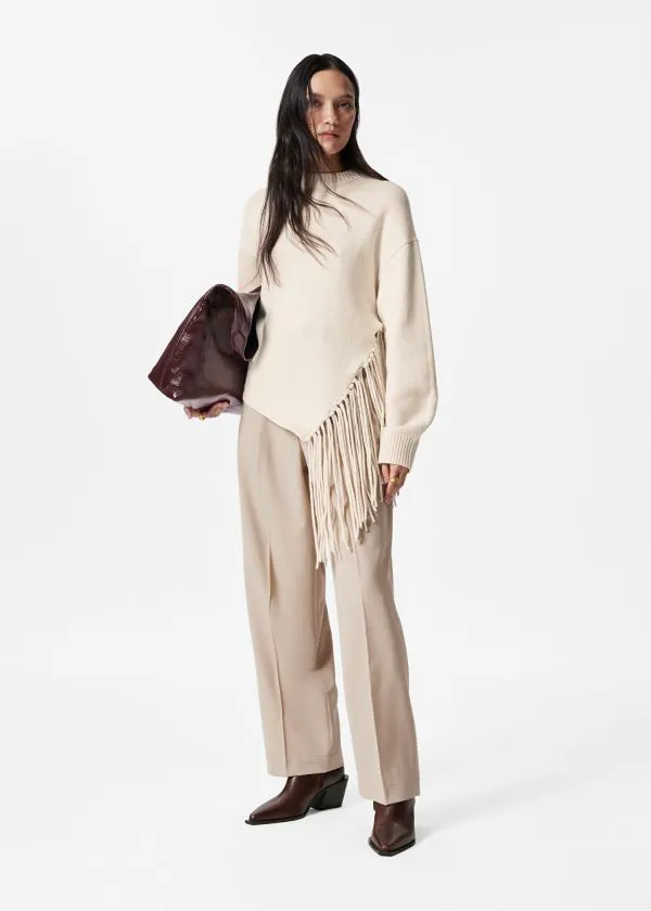 Women Trousers and Other Stories StraightLeg PressCrease Trousers Beige