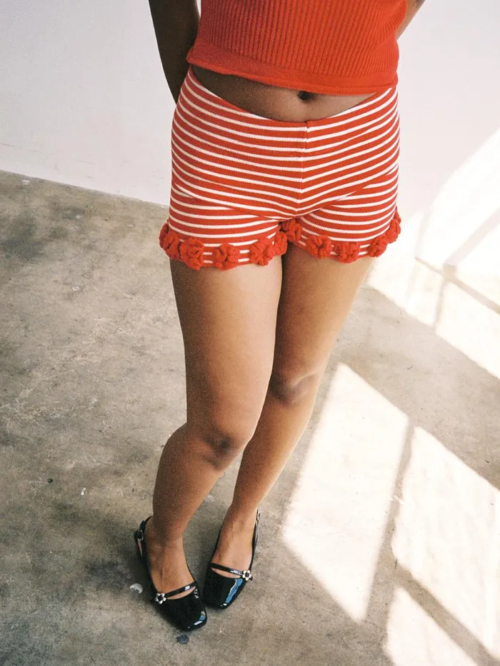 Women Turkana Knit Short Red White Lisa Says Gah Shorts