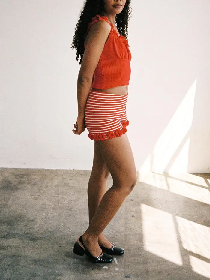 Women Turkana Knit Short Red White Lisa Says Gah Shorts