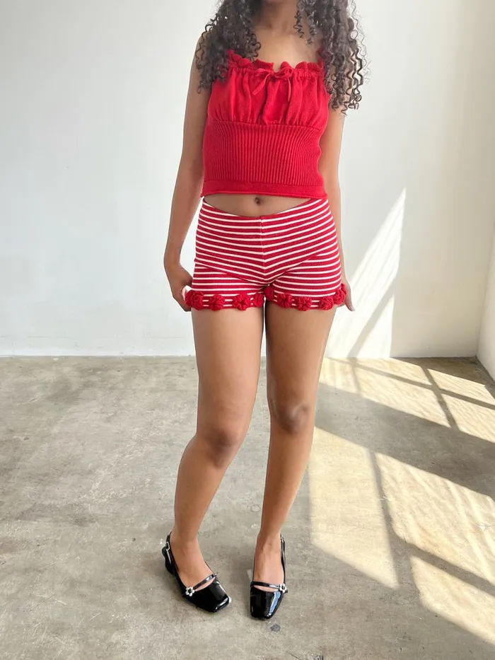 Women Turkana Knit Short Red White Lisa Says Gah Shorts