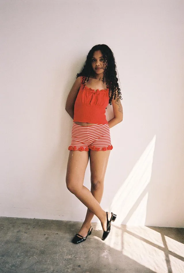 Women Turkana Knit Short Red White Lisa Says Gah Shorts