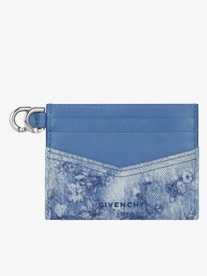 Women Wallets and Card Holders Givenchy Voyou Card Holder In Washed Embroidered Denim Medium Blue Women Wallets and Card Holders Givenchy Voyou Card Holder In Washed Embroidered Denim Medium Blue