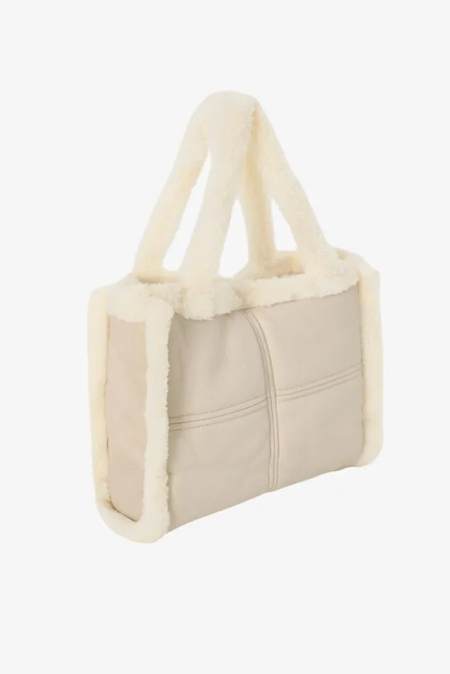 Women ZOEY Sherpa Leather Tote Boneecru LAMARQUE Bags