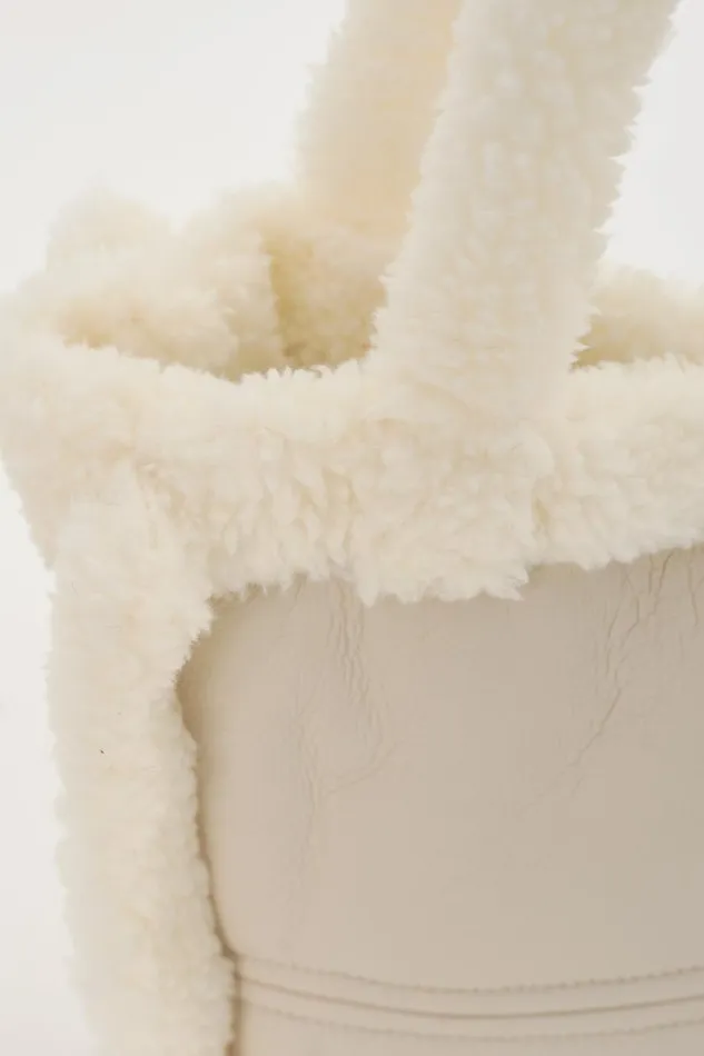 Women ZOEY Sherpa Leather Tote Boneecru LAMARQUE Bags