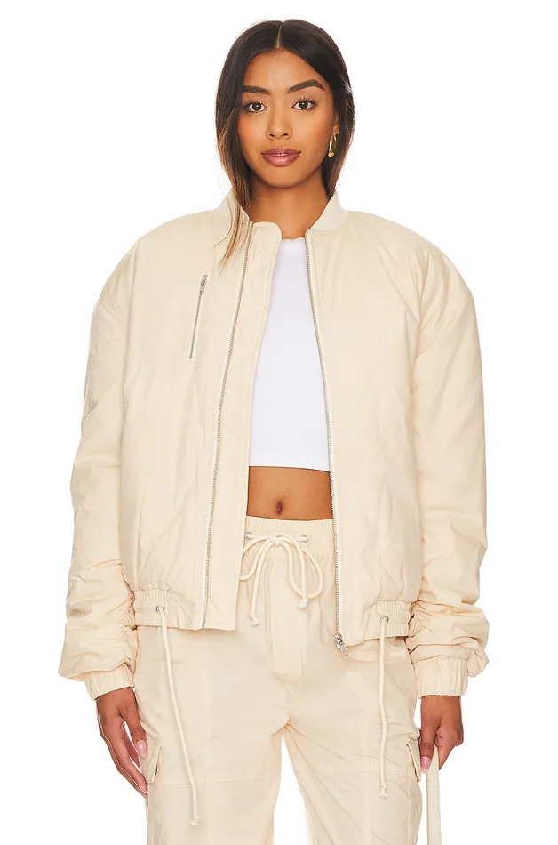 X Lindsi Lane Wren Bomber Jacket Macadamia Neutral Women Lovers and Friends Jackets and Coats
